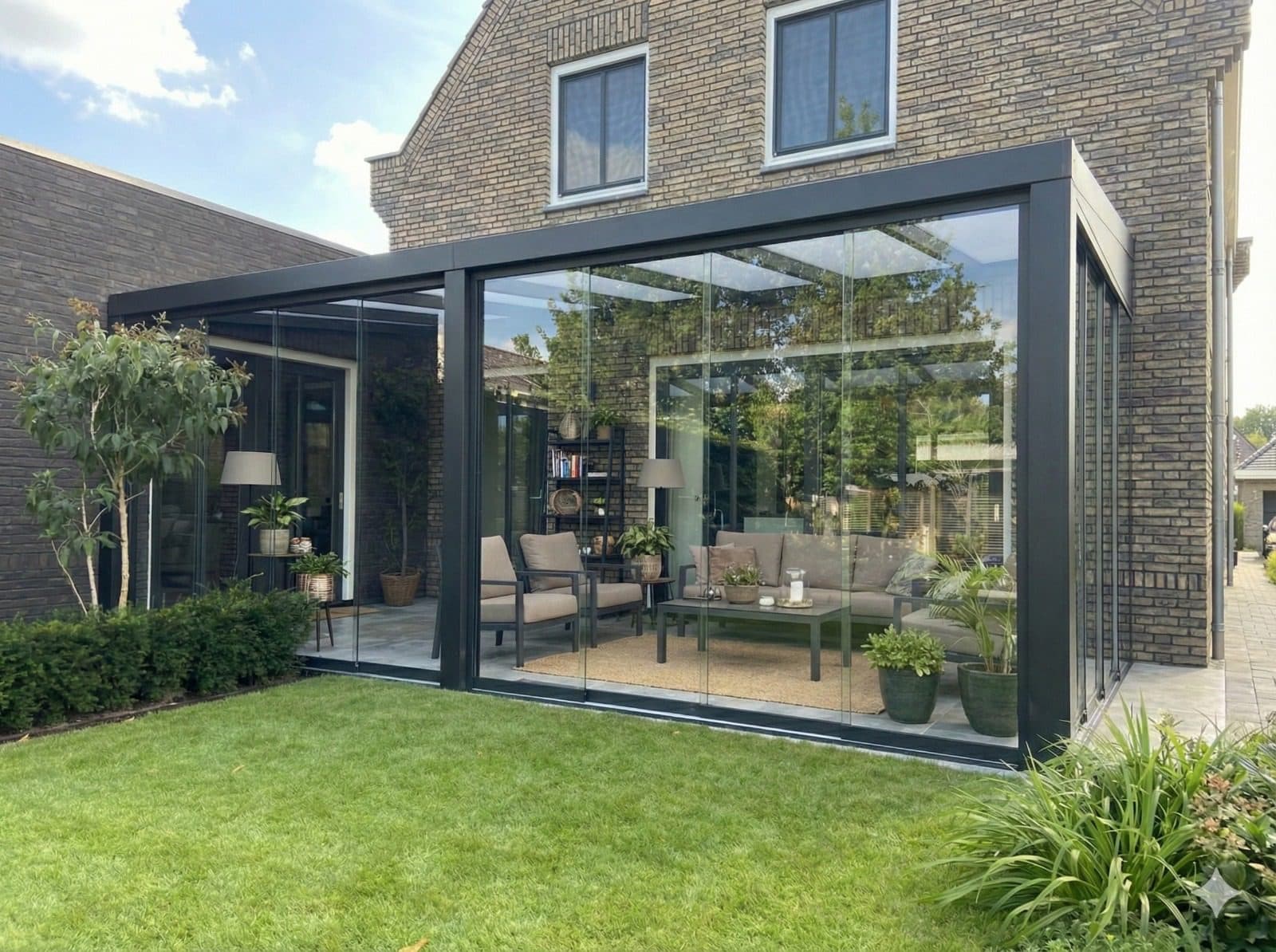 Veranda met glazen schuifwand